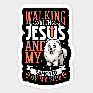 Jesus and dog - Samoyed dog Sticker